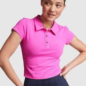 Victoria's Secret PINK Cotton Short-Sleeve Polo Crop Top Size Large Berry Pink